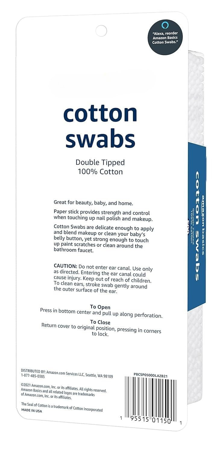 Cotton Swabs 500 Count Double-Tipped Soft Cotton for Baby & Beauty