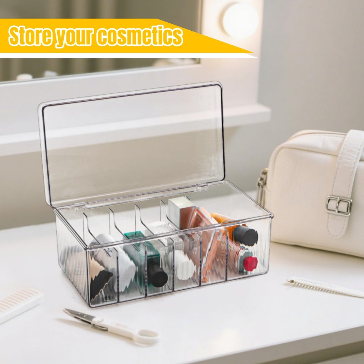 Lash Extension Organizer Box with 6 Compartments - Clear Storage for Lash Supplies