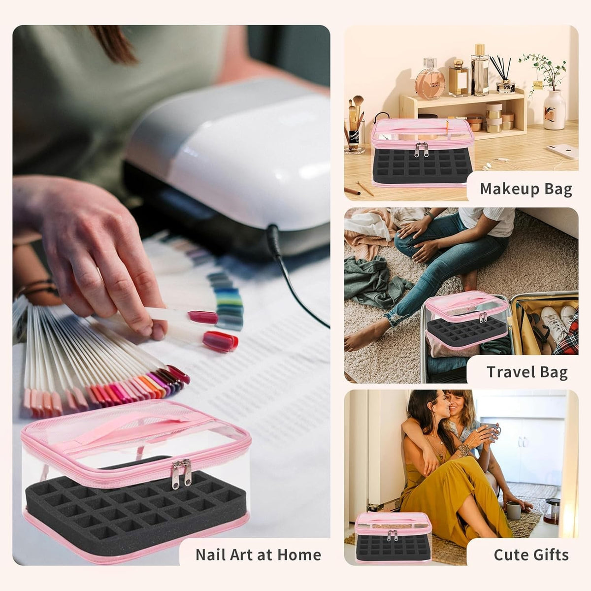 Nail Polish Organizer Case Holds 30 Bottles Travel Storage with Manicure Tools