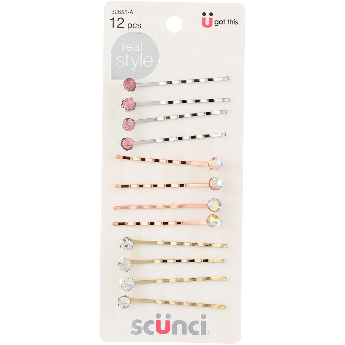 Assorted Metal Stone Bobby Pins Set - Hair Styling Accessories, 12 Pack