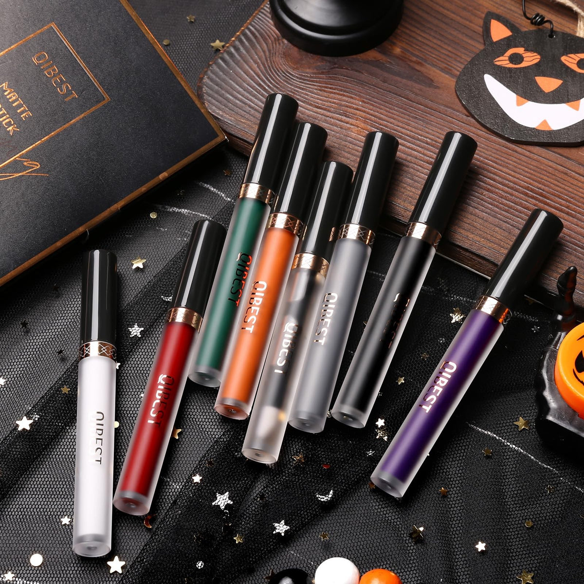 8Pcs Matte Liquid Lipstick Set with Clear Gloss for Halloween & Creative Makeup