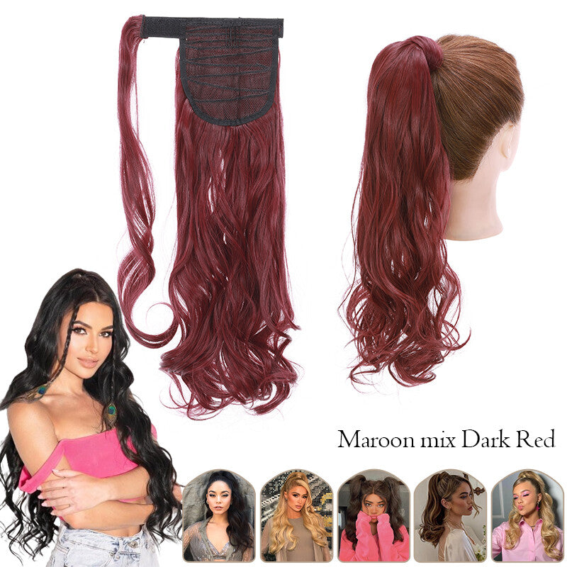 Mega Thick Wrap-On Ponytail Extensions - Natural Human Hair, Curly Wavy Straight