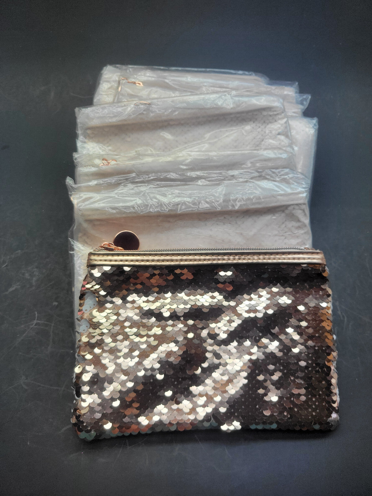 6 x Reversible Sequin Cosmetic Pouch Travel Bag Rose Gold White
