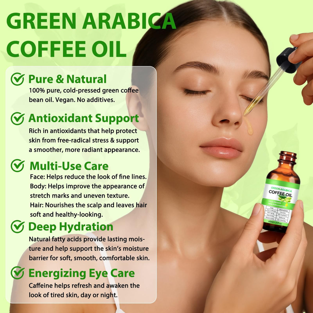 Green Coffee Bean Oil - Organic Body, Face & Hair Nourishing Oil 2 Fl Oz