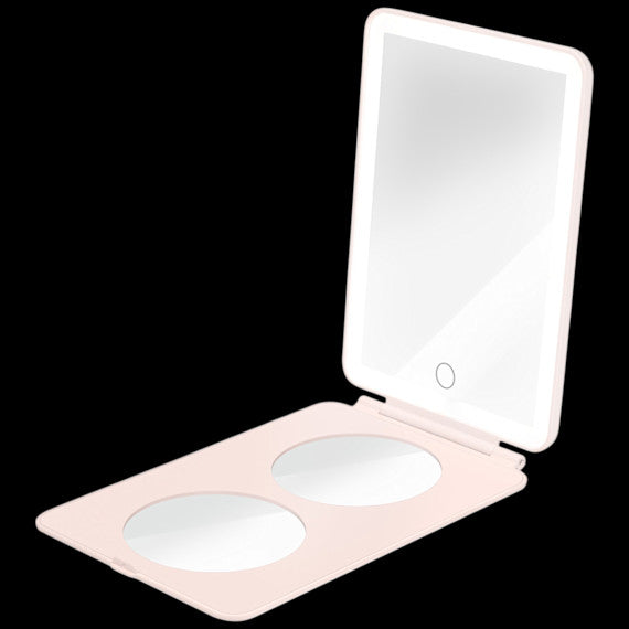 Mini Rechargeable Vanity Mirror with LED & Magnifiers - Portable, Dimmable Light