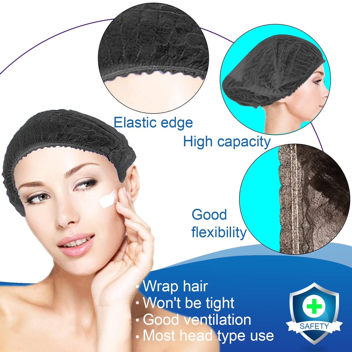 Disposable Bouffant Caps 100 Pcs,21inches Hair Net Black pcs,