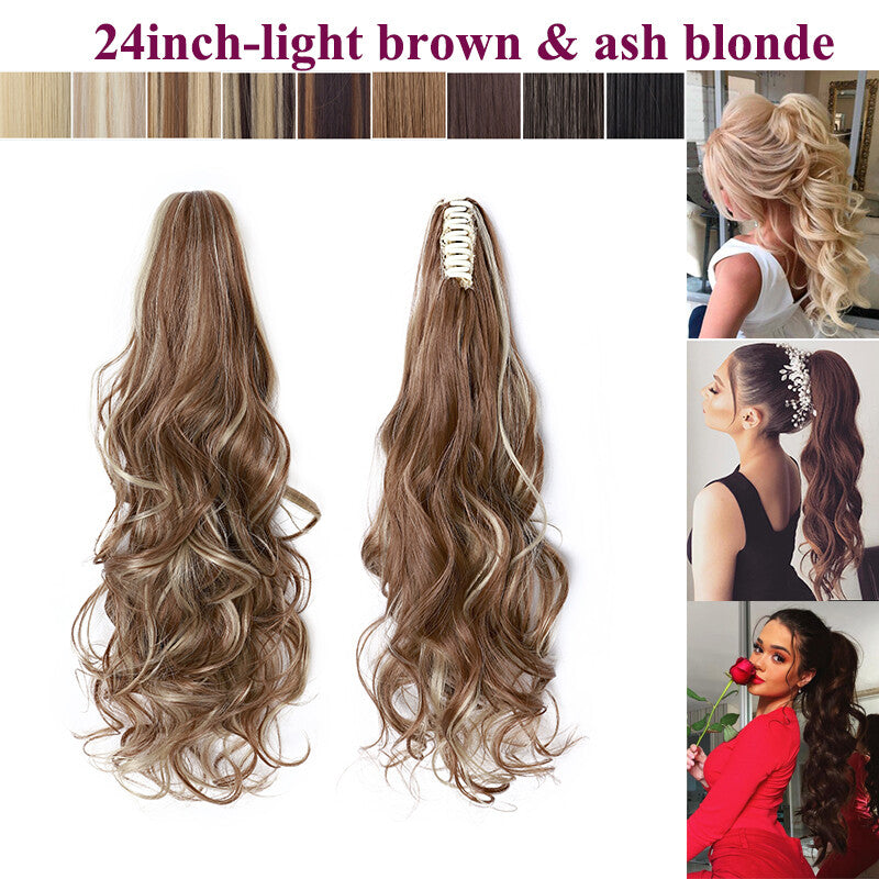 Thick Ponytail Hair Extension with Claw Clip - Wavy Curly Synthetic Hair