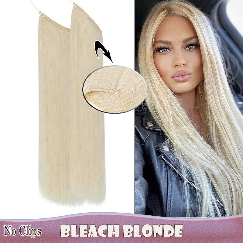 Invisible Wire Clip-In Hair Extensions with Clips & Replacement Wires - Natural & Wavy, 20/24 Inch