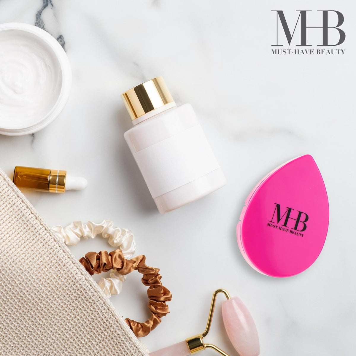 Pink Dual-Sided Makeup Sponge Set with Travel Case & Mirror