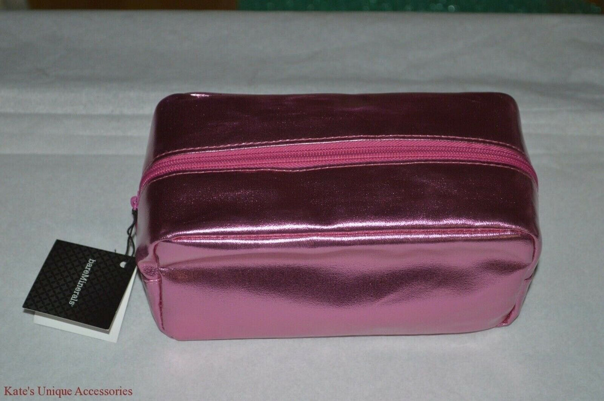 Pink Metallic Padded Cosmetic Makeup Bag with Zip Closure - 8x4 inches