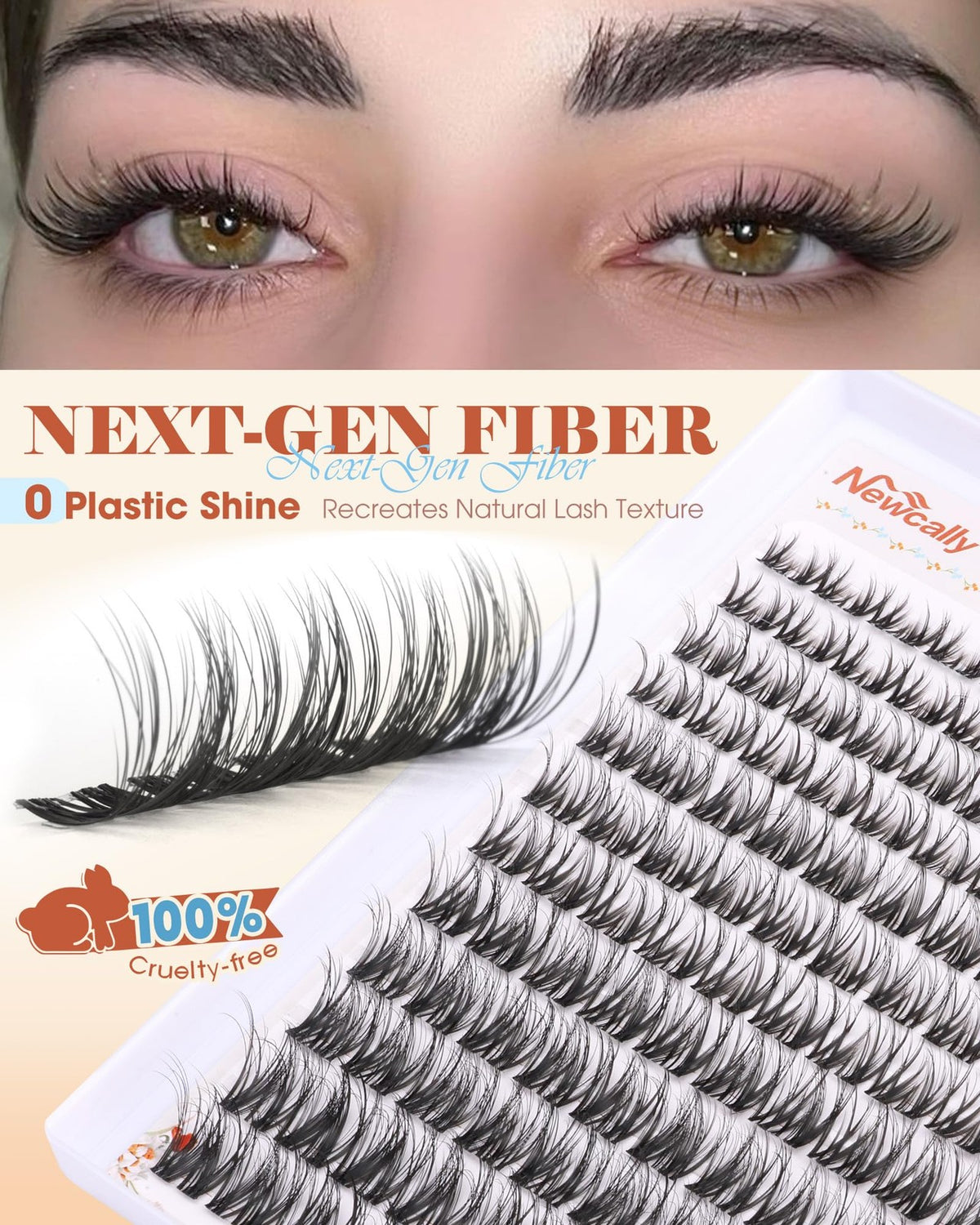 Natural Wispy False Eyelash Clusters with Clear Band - Black, 8-16mm