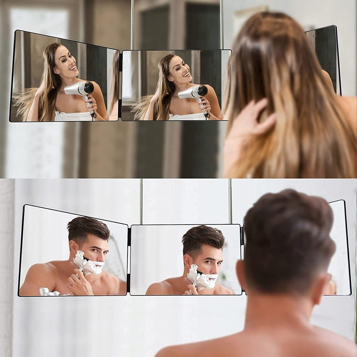 3-Way Hair Cutting Mirror with 5X Magnification and Adjustable Height