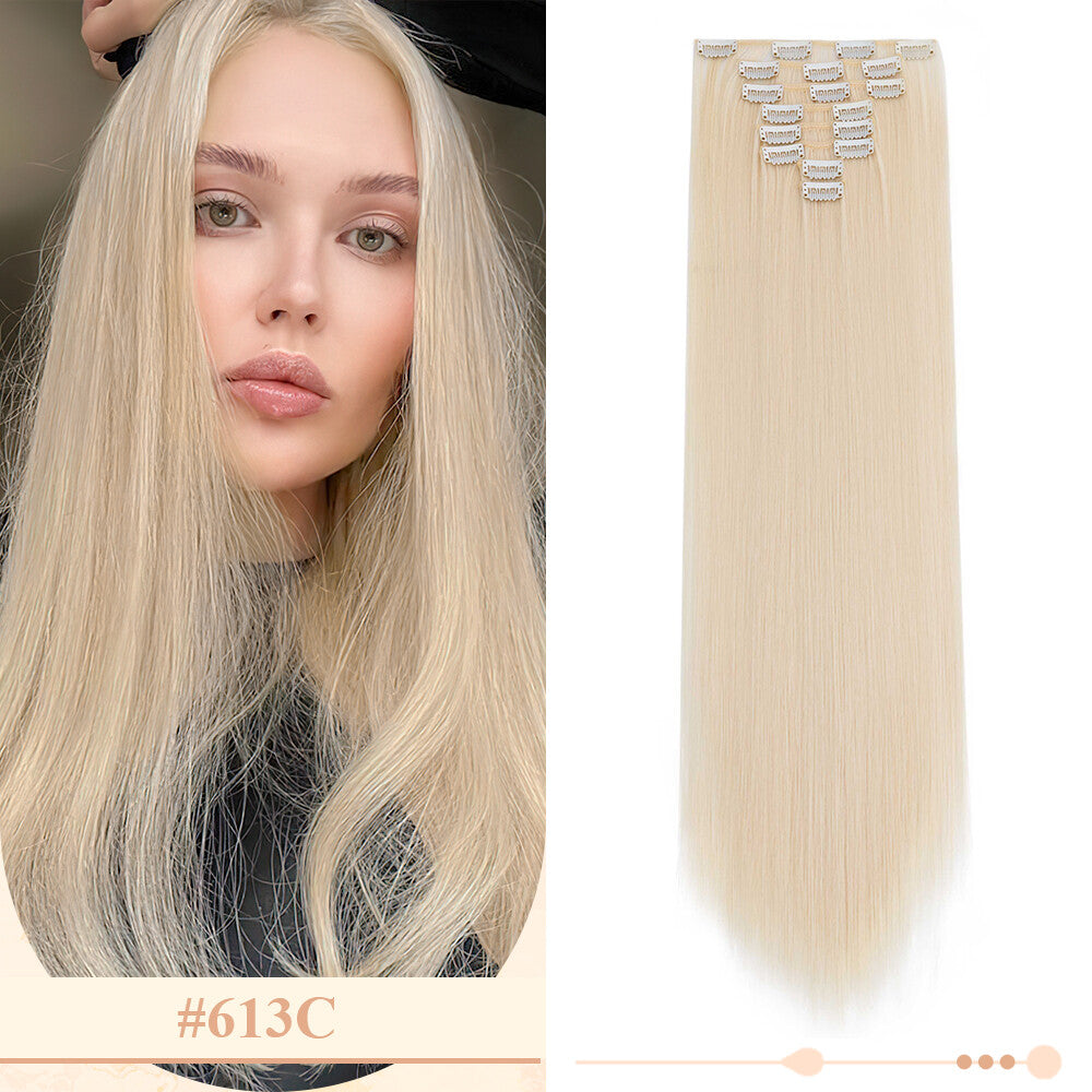 Clip-In Hair Extensions Full Head Ombre Highlight Synthetic Thick Hair 8-24 Inches