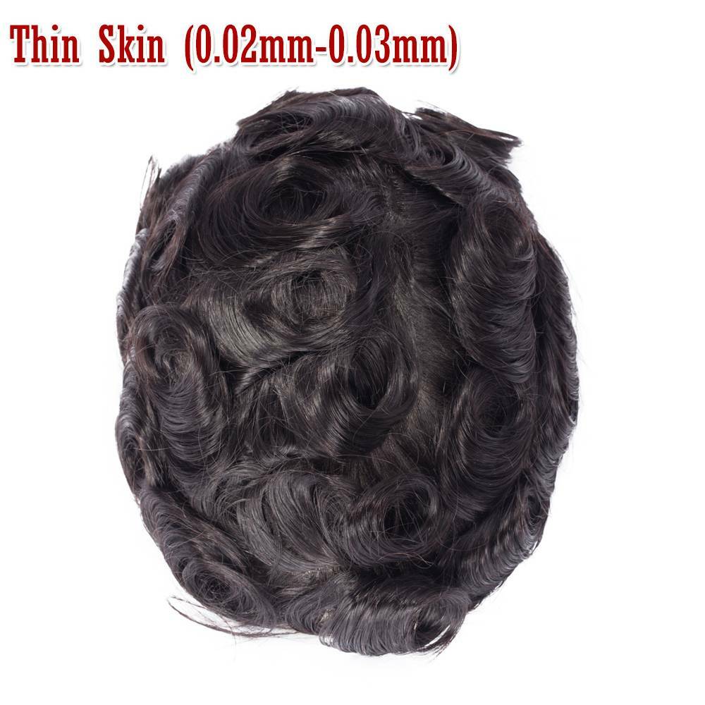 Men's Hair Replacement System Toupee Human Hair Skin V Loop - Natural-Looking Hairpiece