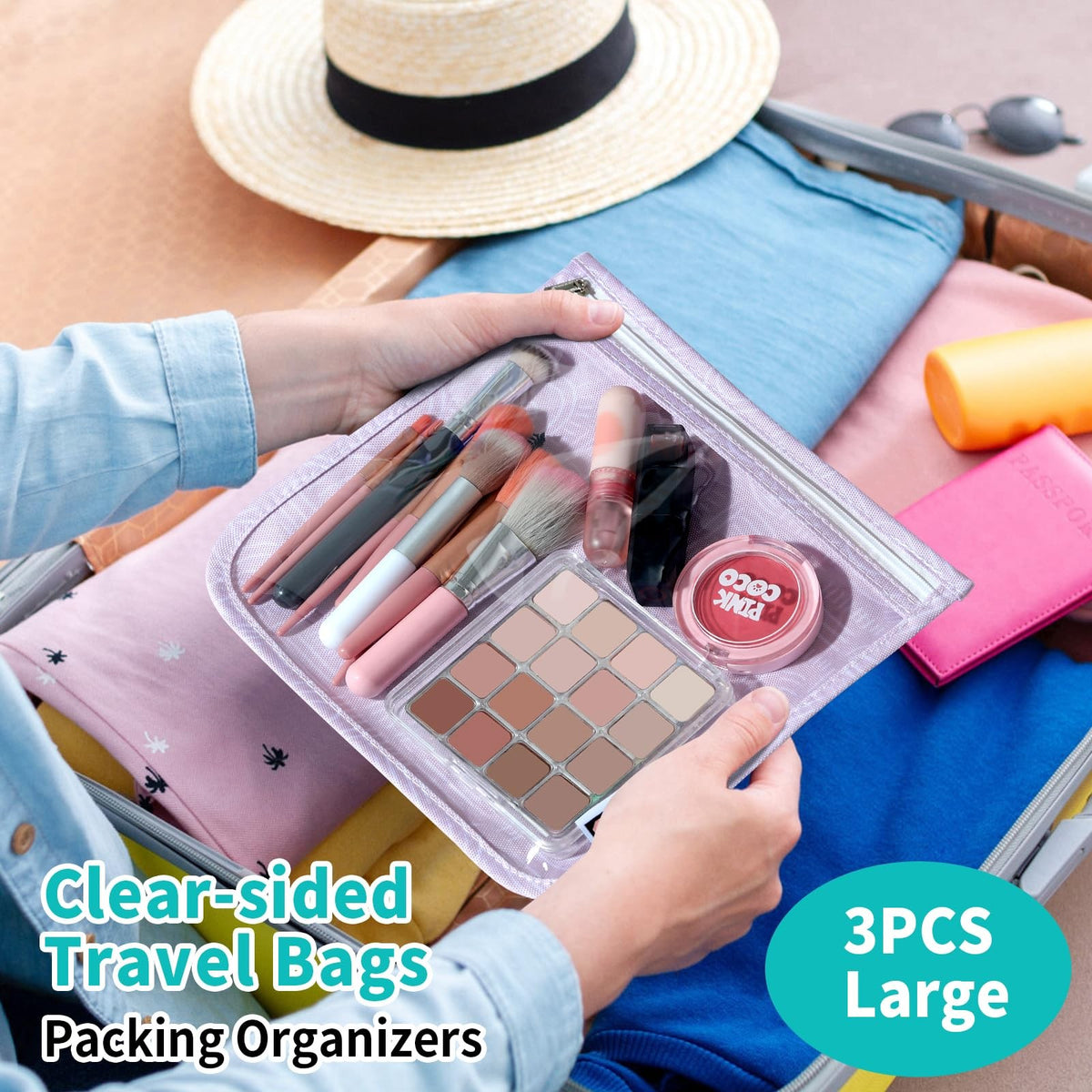 Set of 3 Clear Travel Toiletry & Diaper Organizer Bags Waterproof TSA Approved