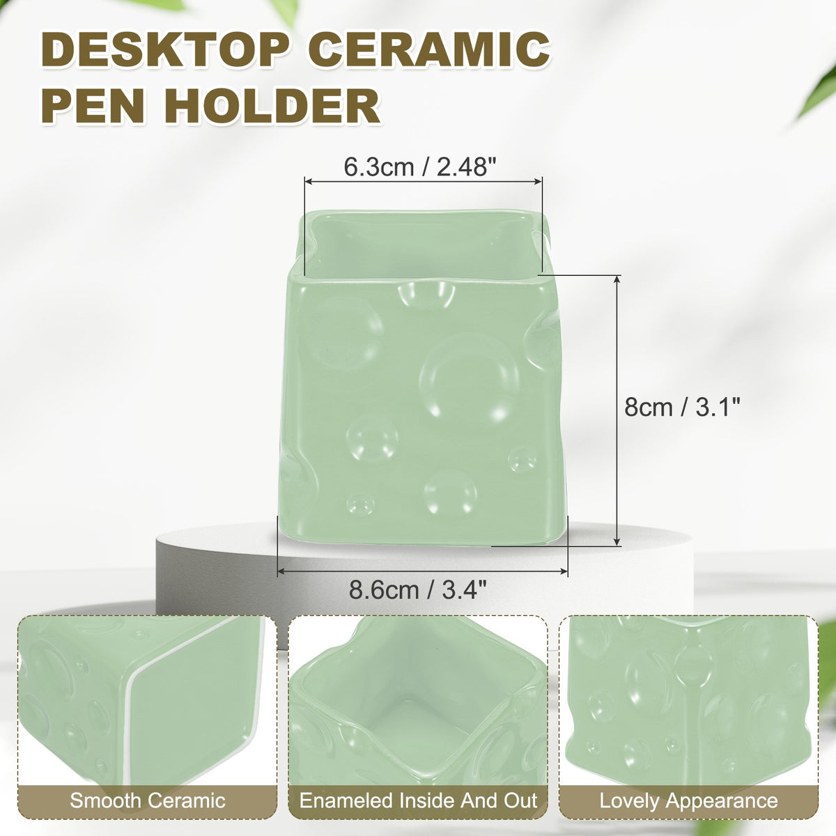 Ceramic Makeup Brush Organizer 3-Inch Bright Green Cosmetic Storage