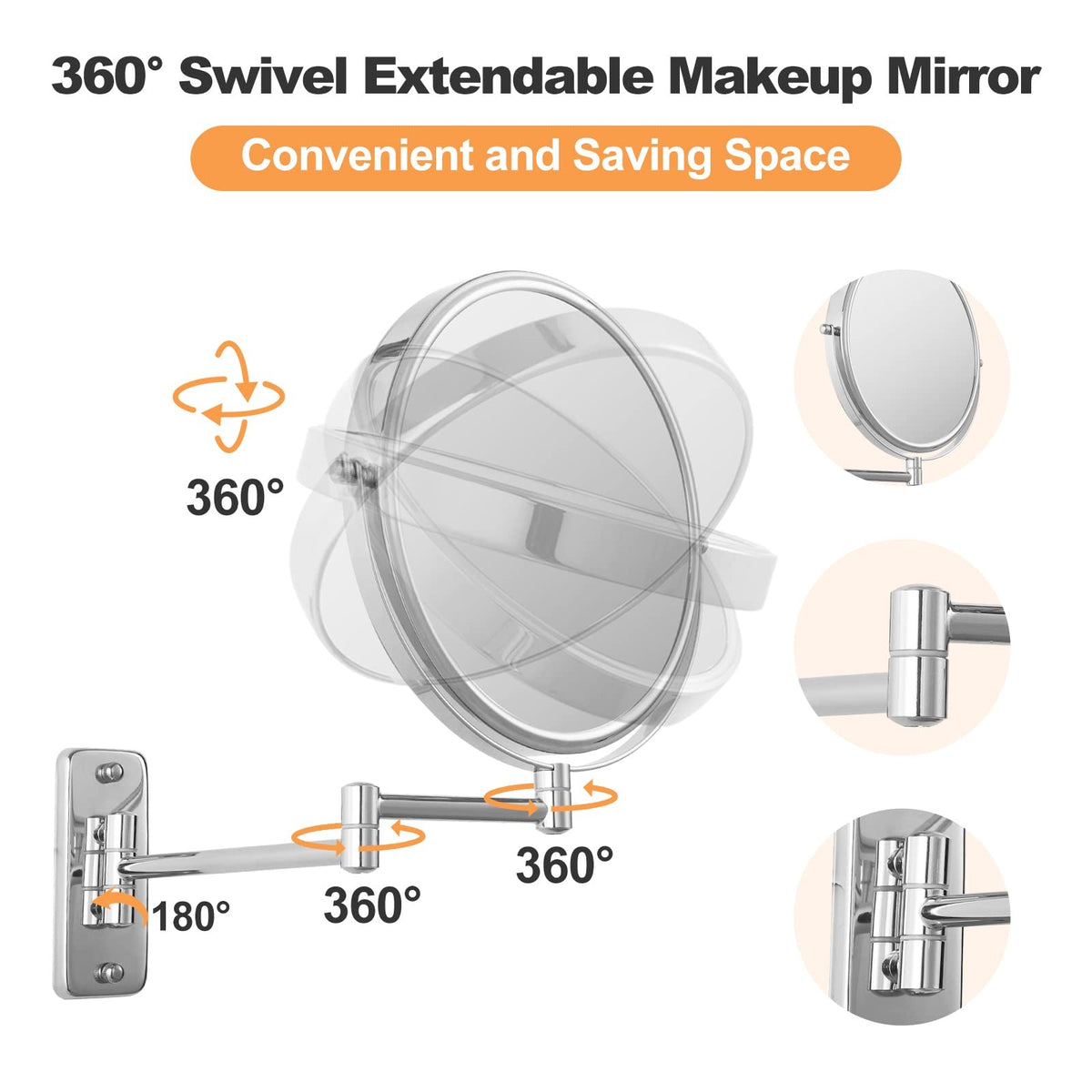 Wall Mounted Makeup Mirror 8 Inch with 1X/10X Magnification & Swivel Extension