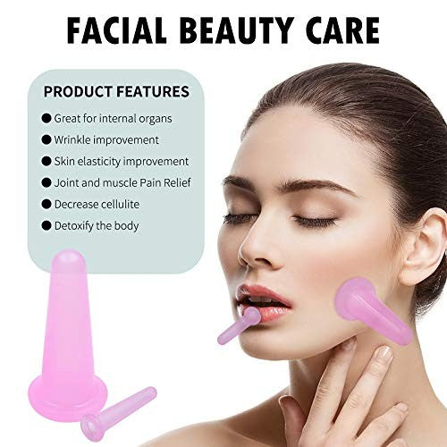 Facial Cupping Set - Natural Silicone Massage Cups for Face, Neck, Body, 4 Pieces