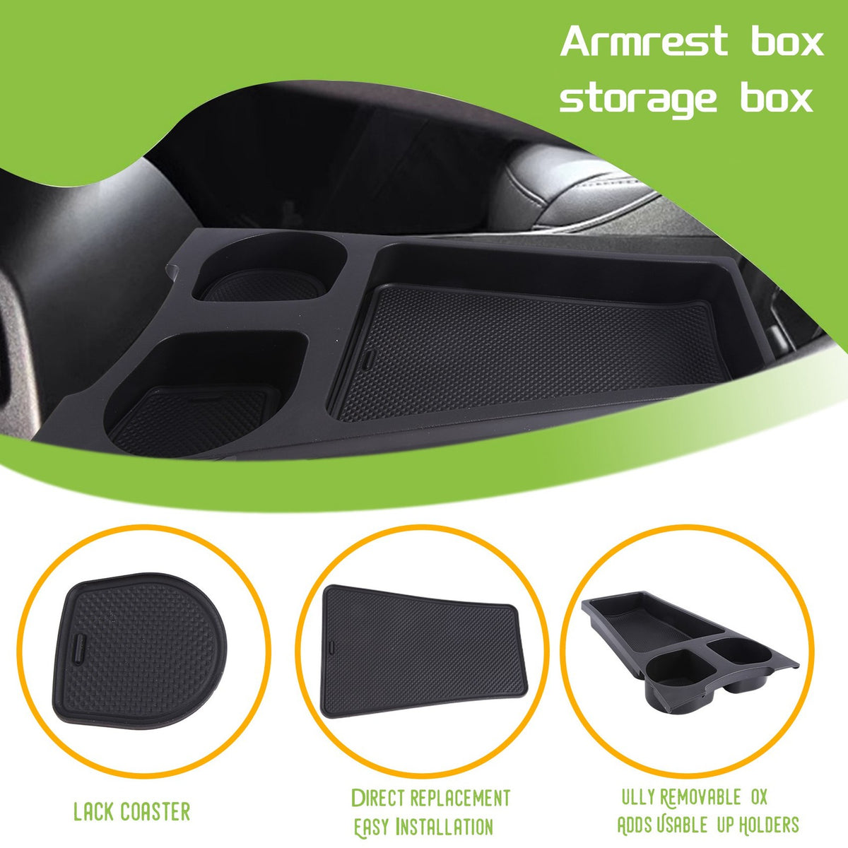 Car Center Console Cup Holder Tray Organizer with Removable Silicone Mats