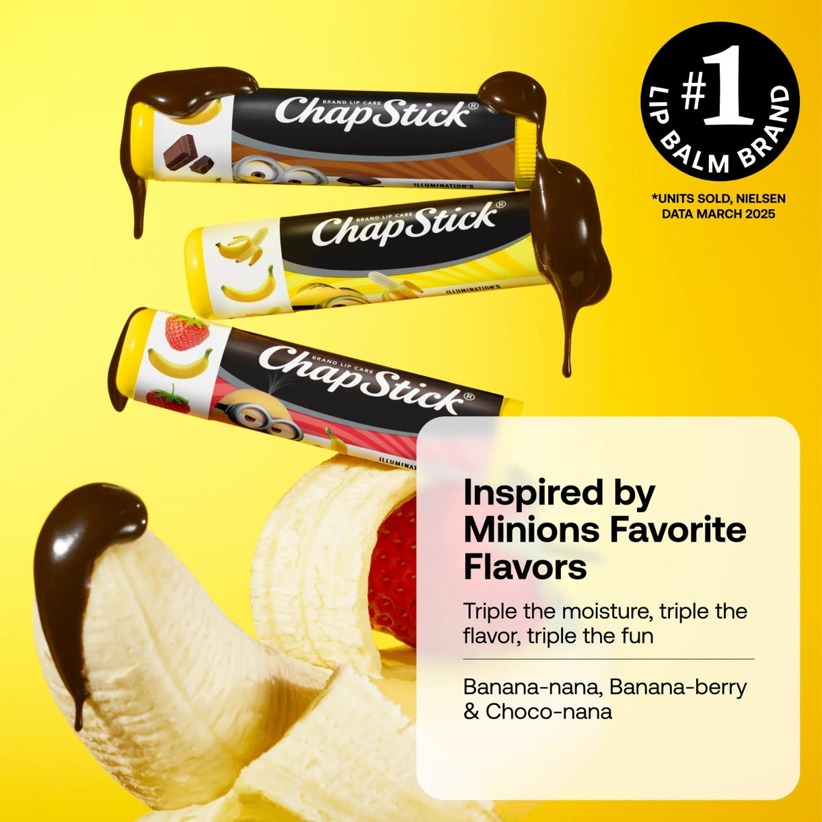 ChapStick Minions Lip Balm Set - Banana, Berry & Chocolate Flavors, 3 Count Variety Pack