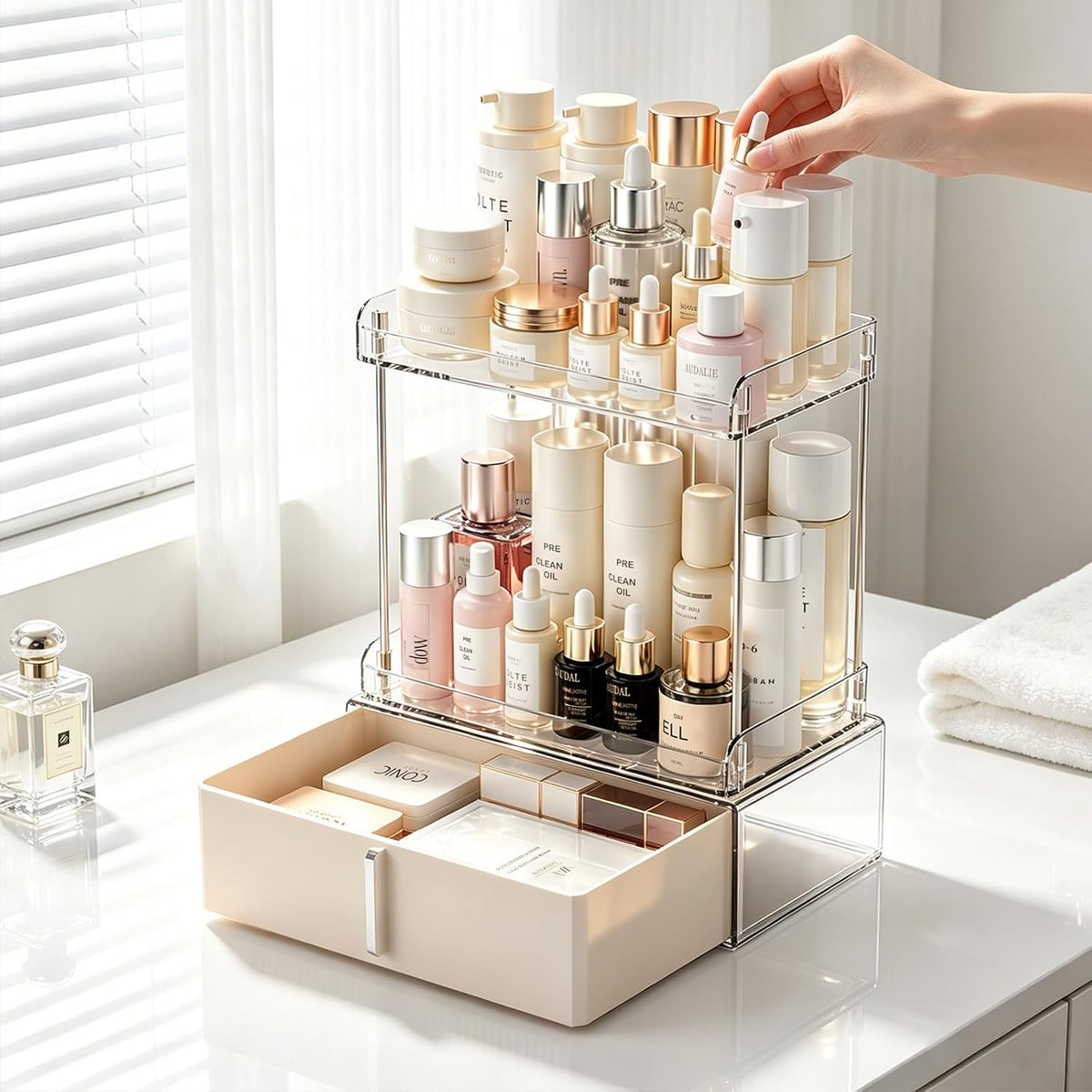 Large Capacity 2-Tier Makeup & Skincare Organizer for Vanity