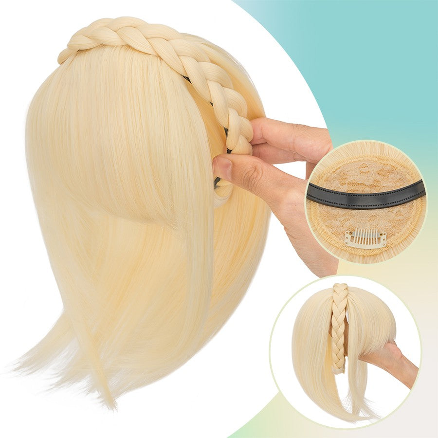 Women Braid Headband Topper with Bangs - Instant Hair Fringes & Hairbands