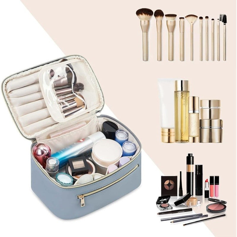 Travel Makeup Organizer Case with Padded Interior and Clear Cover - Women Gift