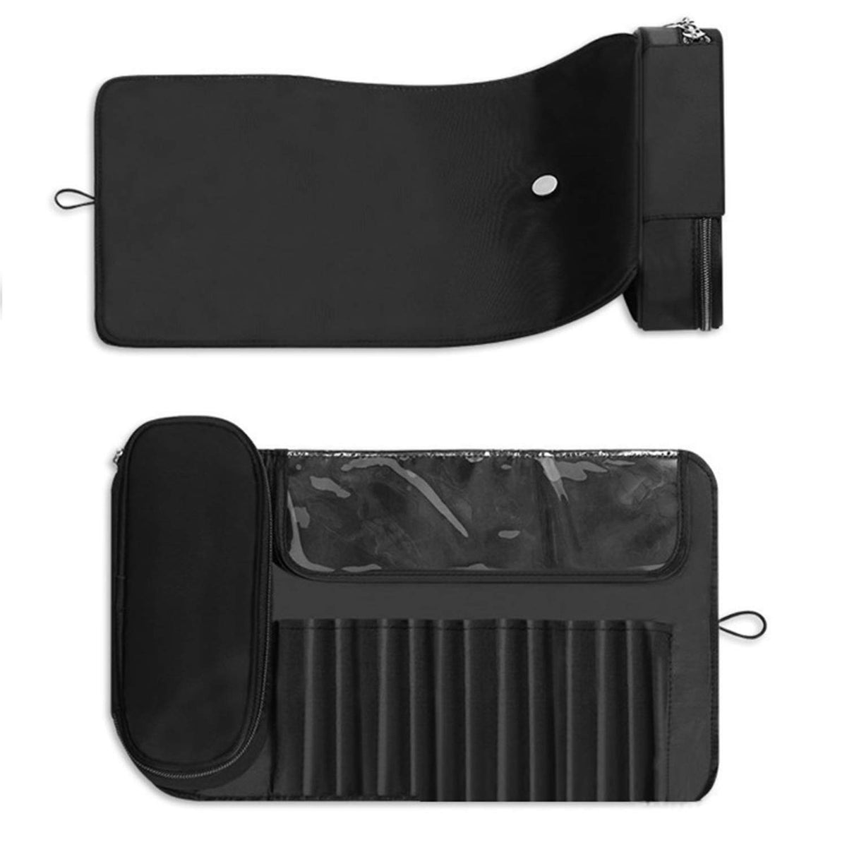 Travel Makeup Brush Bag Organizer Roll-Up Case with Water-Resistant Nylon