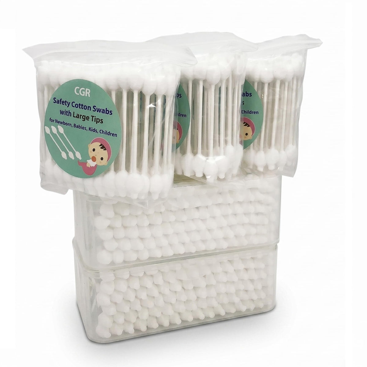 Baby Safety Cotton Swabs with Large Tips - 400 Pack Organic & Eco-Friendly