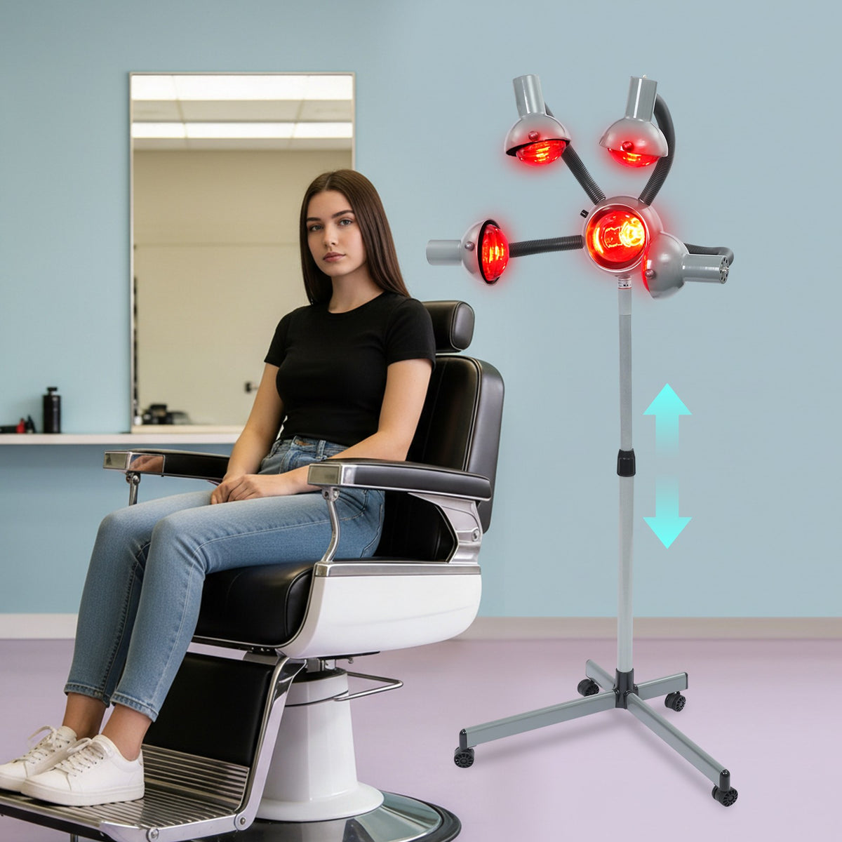 Portable Floor Hair Dryer with 5 Heating Lamp Heads - Adjustable Salon Hair Dryer 110V