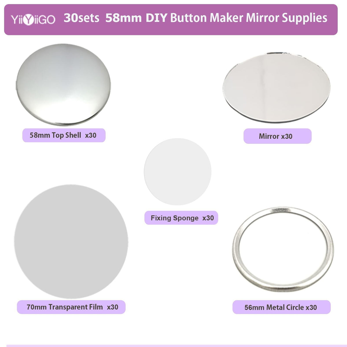 58mm Pocket Mirror Making Kit - DIY Button Maker Supplies for Custom Mirrors