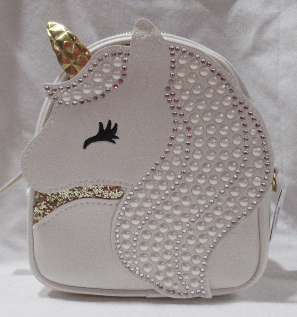 Unicorn Cosmetic Backpack Bag with Glitter Bling and Strap - Empty Purse