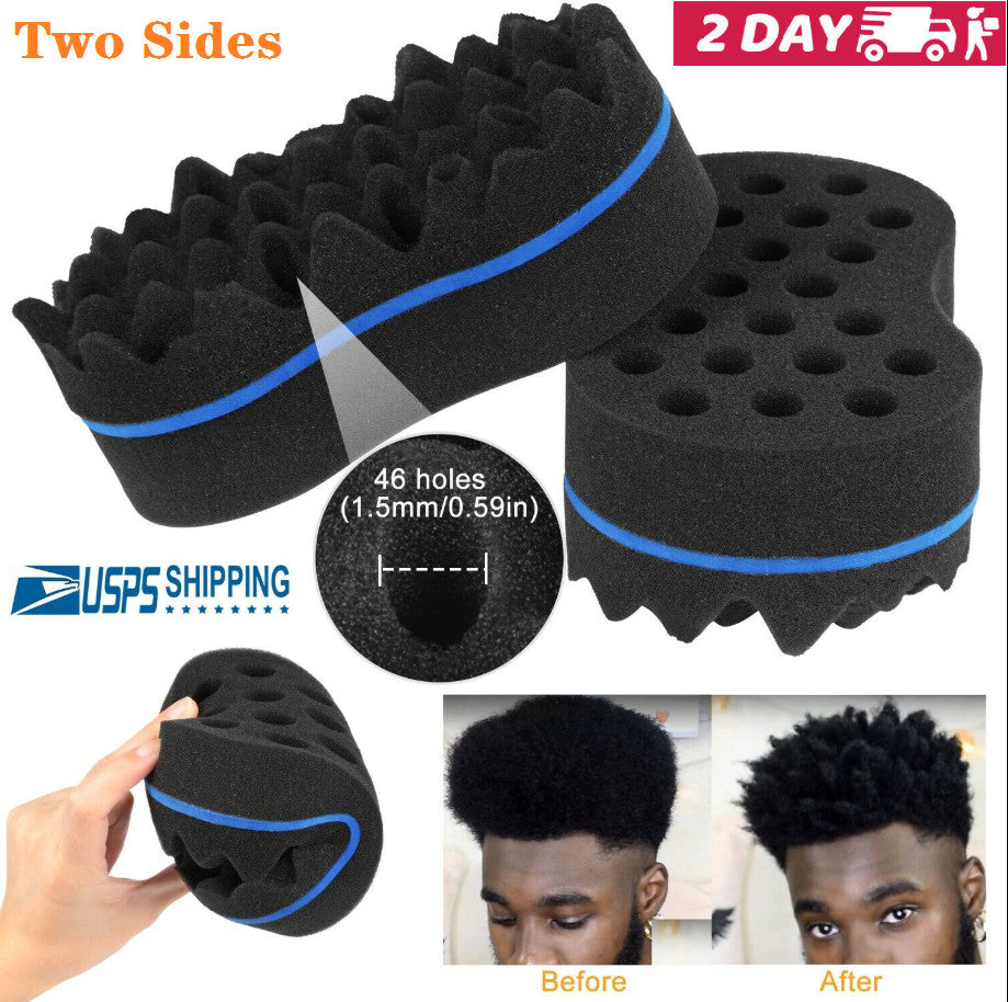 Double-Side Wave Barber Hair Brush Sponge Twist Curls Coil Dreads
