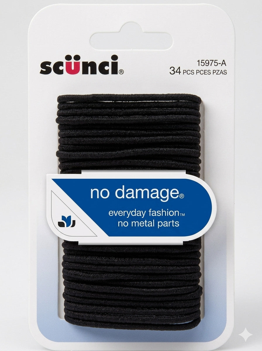 6 Pack Scunci No Damage Hair Elastics, Black, 34 Ct