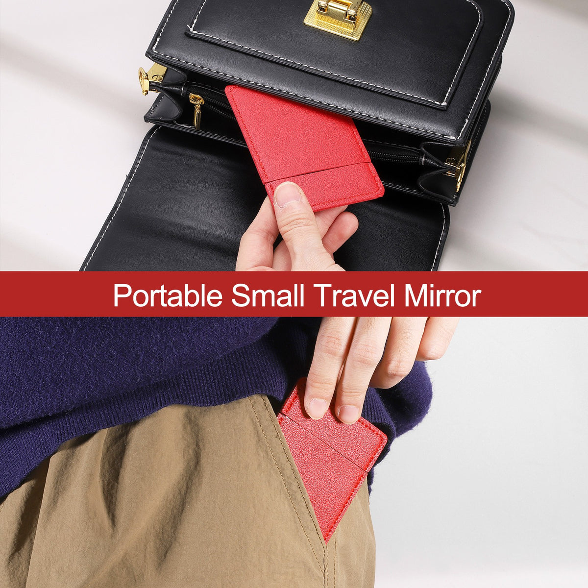 Small Travel Pocket Mirror Stainless Steel Black 2.44x3.74 Inch