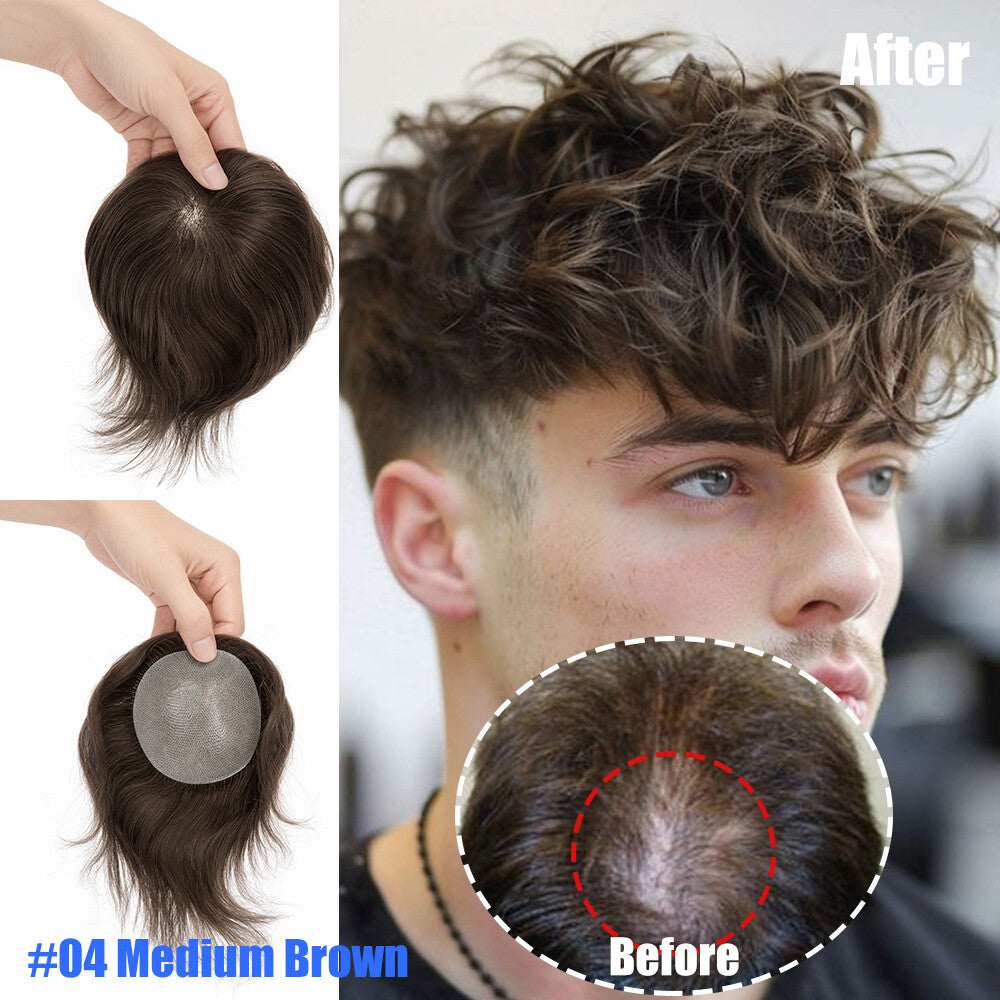 Men's Hair Patch Toupee - 100% Remy Human Hair & PU Base for Bald Spot Cover