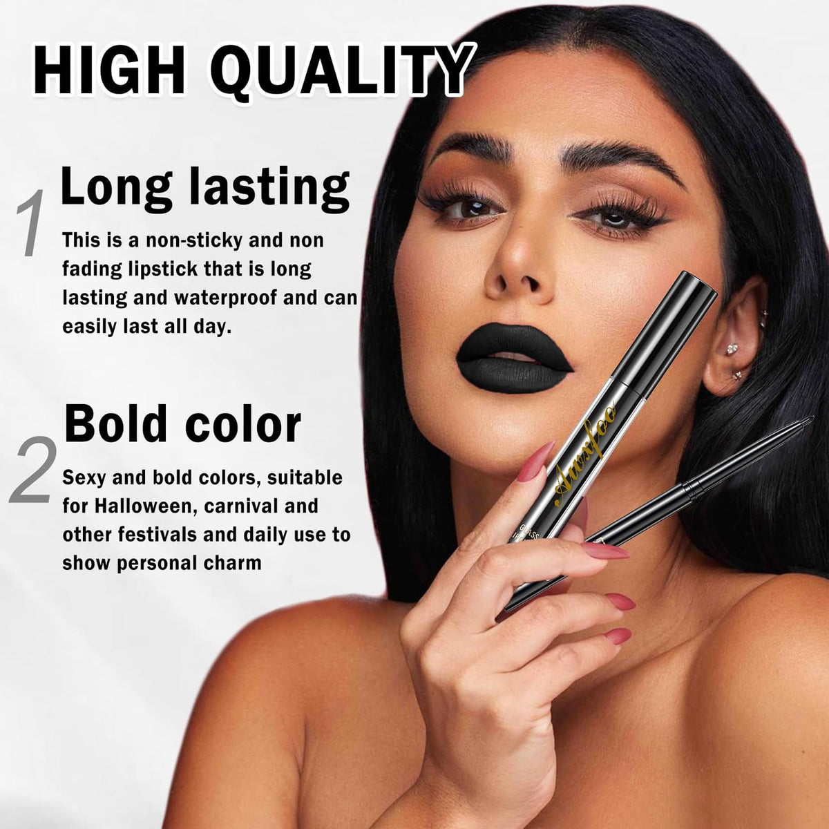 Black Lipstick and Lip Liner Set - 3-Piece Matte Lip Makeup Kit