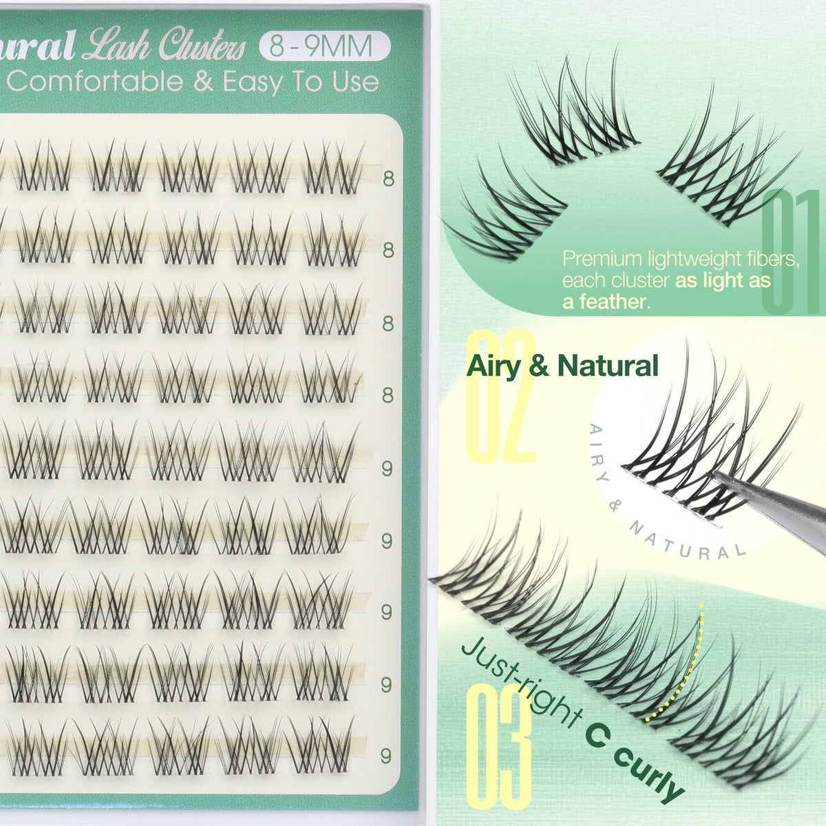 Short Lash Clusters 8-9mm Natural Eyelash Extensions — 90 Count (Black) Refills