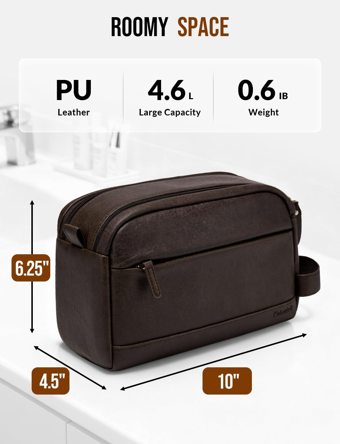 Men's PU Leather Water-Resistant Travel Toiletry Bag - Large Organizer