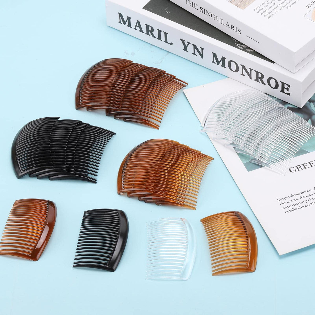 24 Pcs Plastic Hair Side Combs French Style Hair Accessories Amber Black Clear