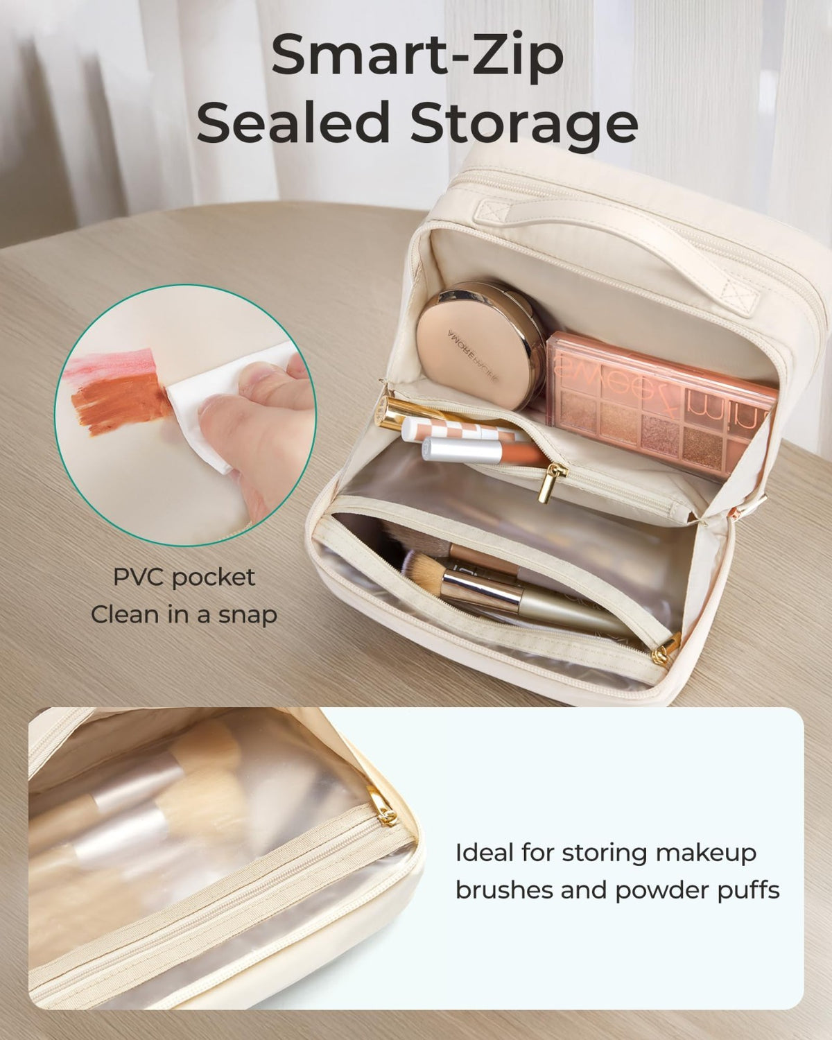 Travel Makeup Bag with Multiple Compartments and Waterproof Design - Compact Cosmetic Organizer