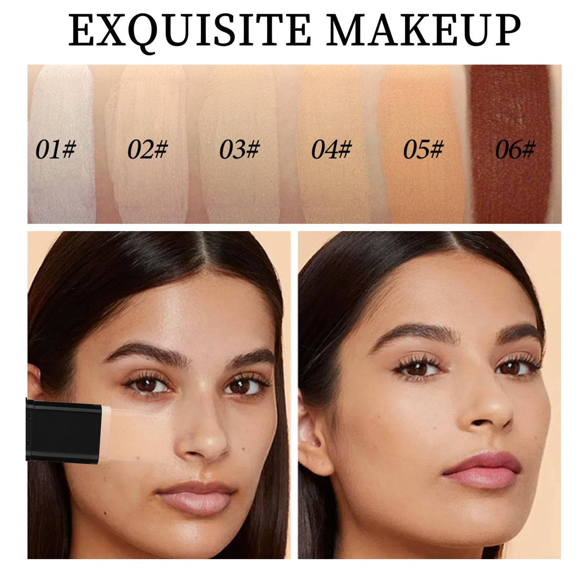 Long-Wear Face Foundation & Contour Stick - Lightweight, Hydrating, Full Coverage