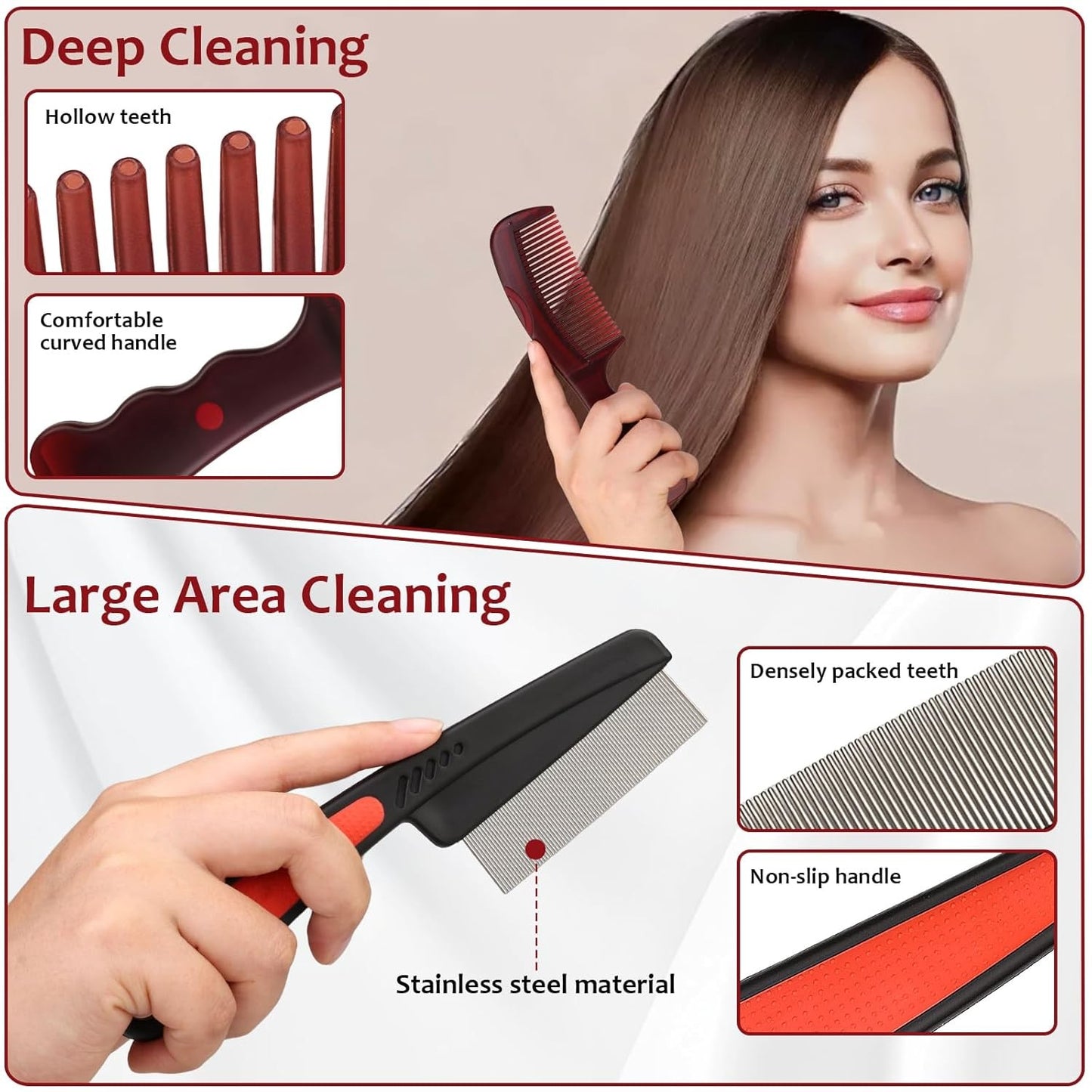 Dandruff Comb Set for Scalp Detox & Hair Care - Stainless Steel & Massage Brush