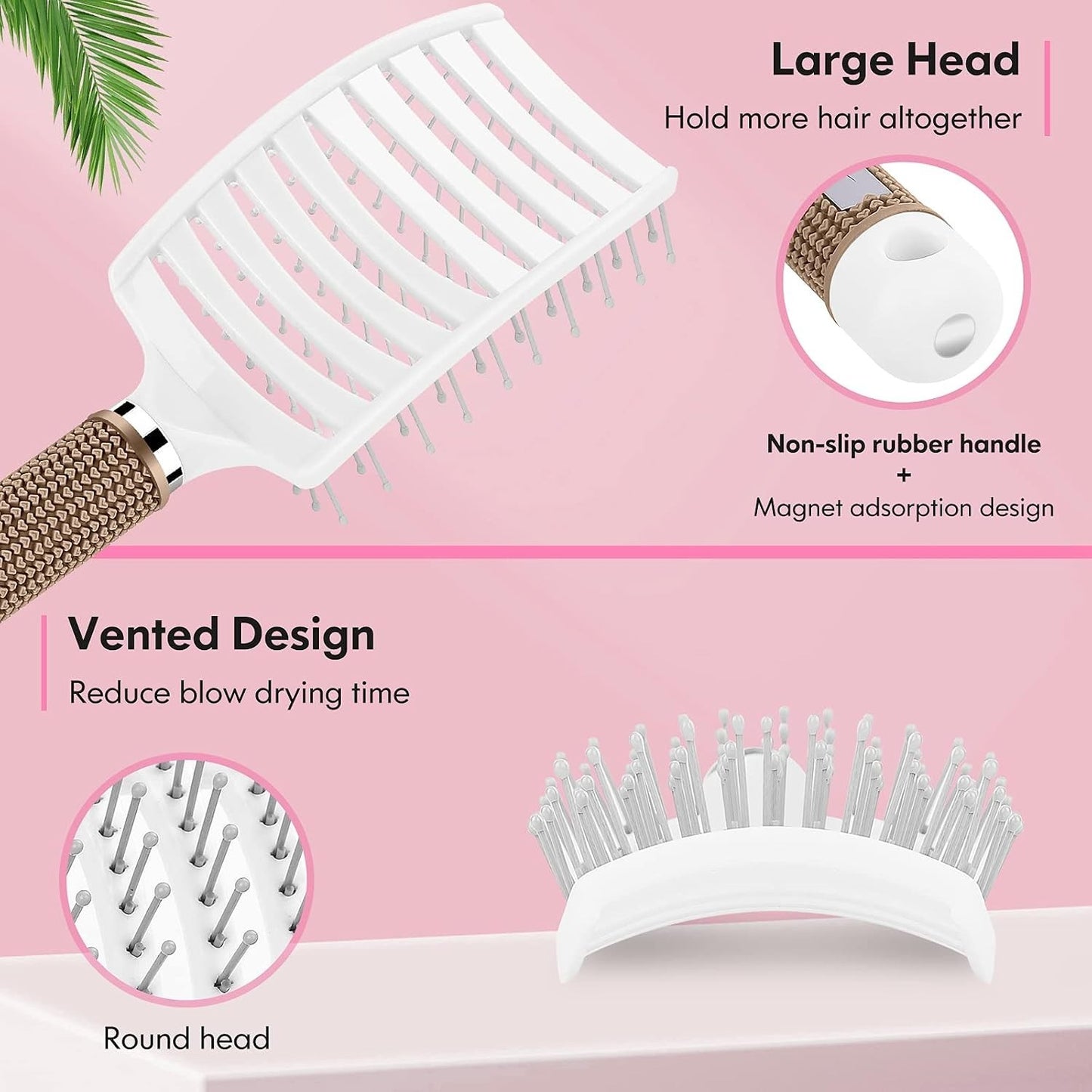 Pink Curved Vented Hair Brush for Faster Blow Drying and Styling