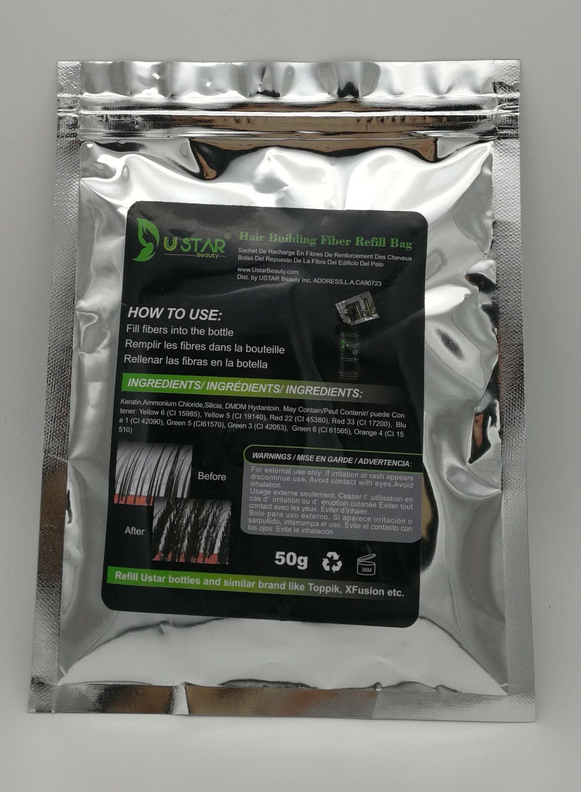 Hair Loss Solutions Concealer Ustar Fibers Refill bag 50 G 9 Colors