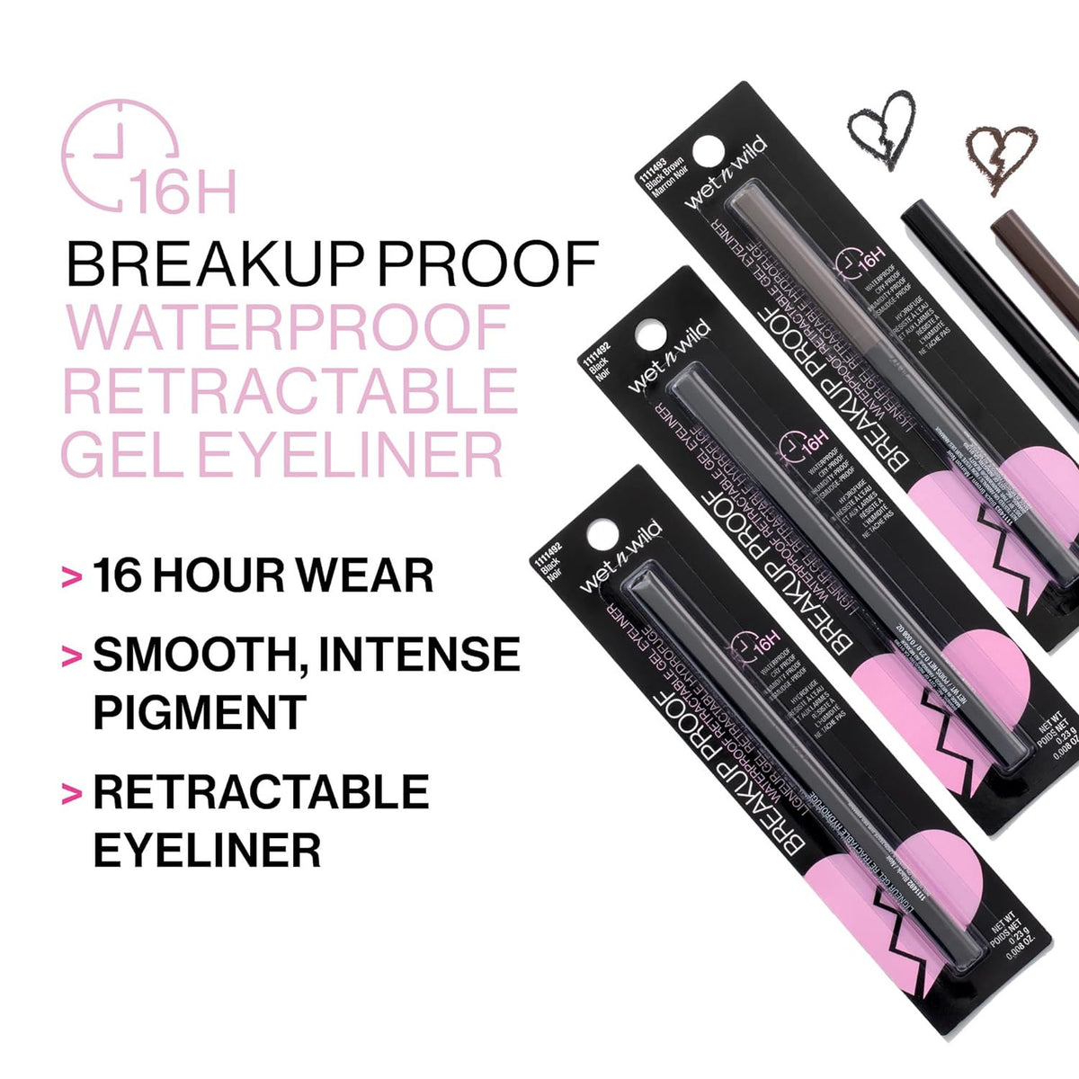 Waterproof Retractable Gel Eyeliner Pencil - Blackest Black, 16-Hour Smudge Proof