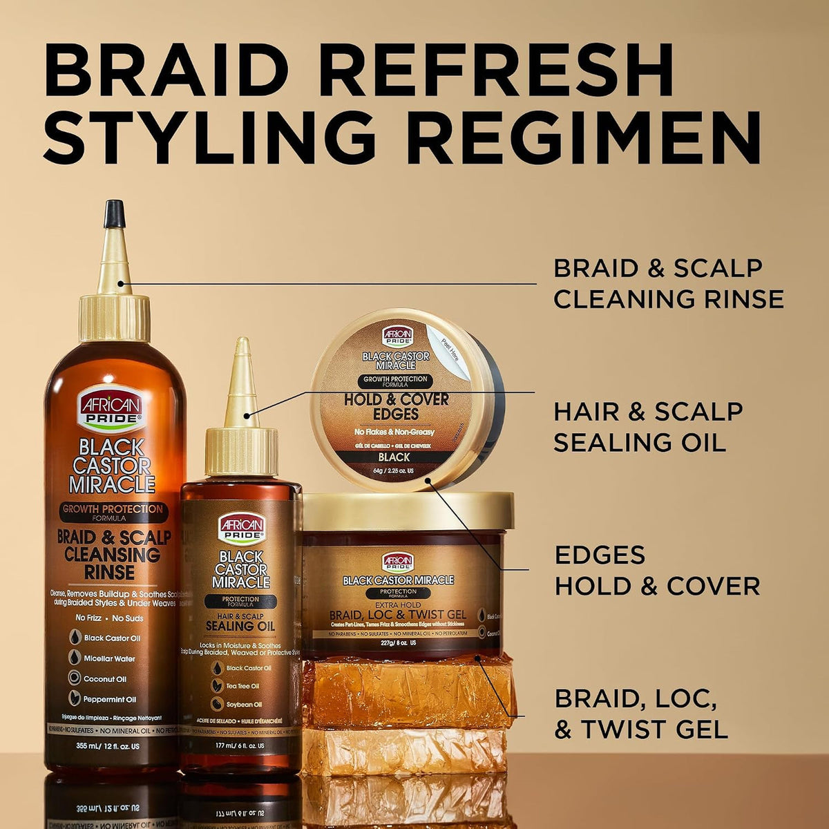 Black Castor Miracle Extra Hold Braid Gel for Natural Hair & Styles - 8oz