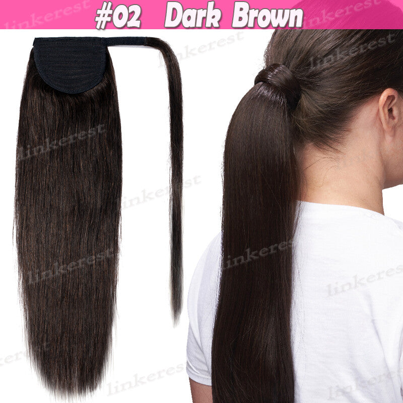 Remy Human Hair Ponytail Extensions Wrap Around Clip-In Hairpiece