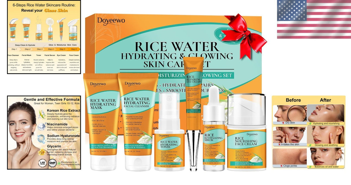 All-in-One Facial Care Set with Rice Extract for All Skin Types - 6 Pieces