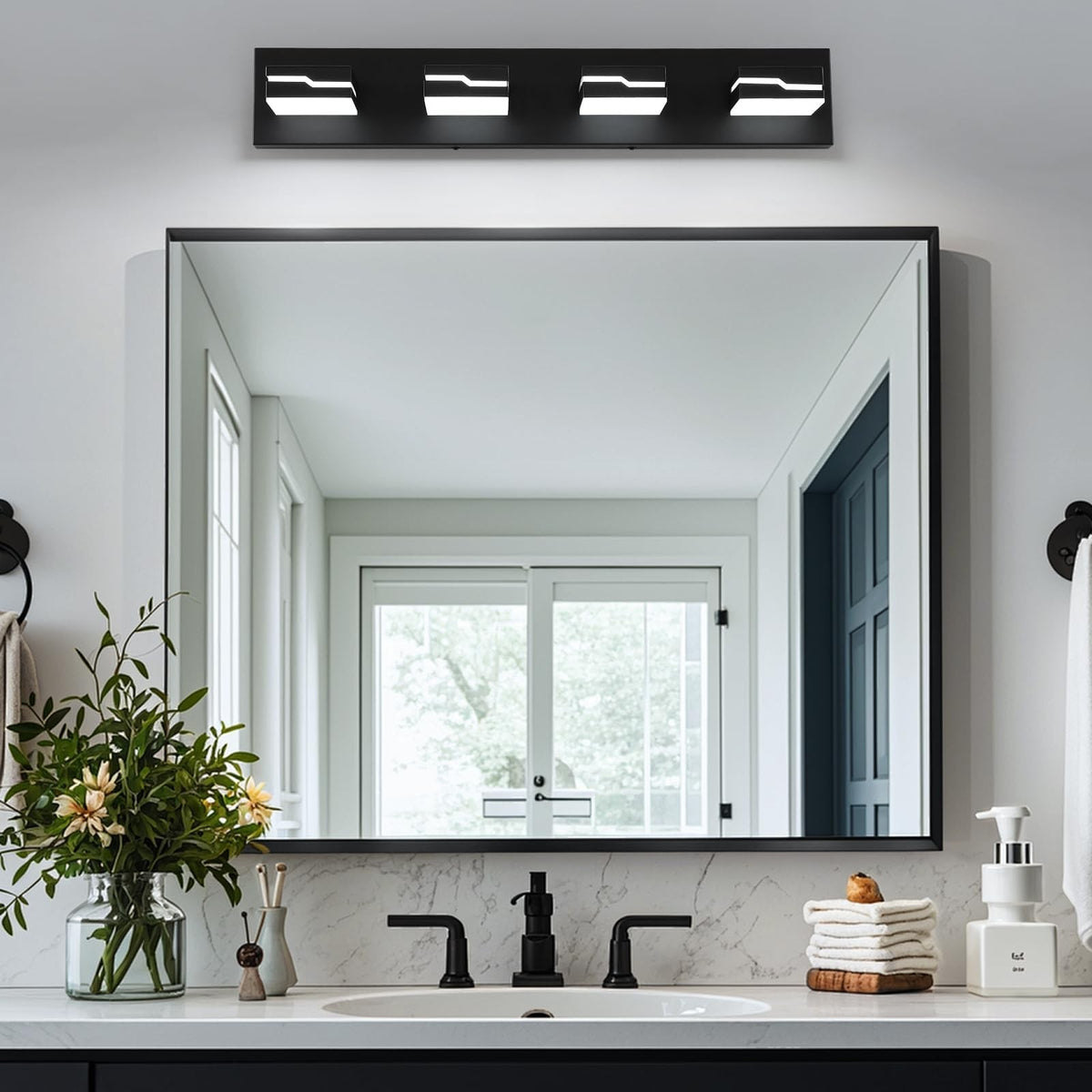 4-Light Dimmable Bathroom Vanity Light Fixture - Black Modern LED Over Mirror